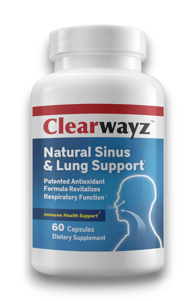 A white bottle of Clearwayz Natural Sinus & Lung Support
